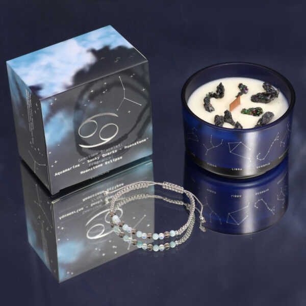 Vela de Cristal del Zodiaco con Pulsera de Piedras Preciosas - Cancer