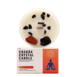 Vela Chakra Raíz con Jaspe Rojo y Ágata Negra – Equilibrio y Protección Energética