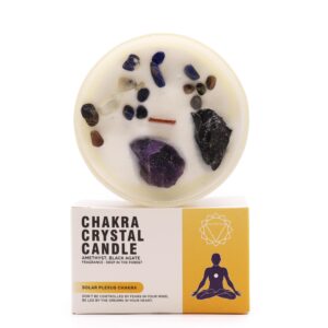 Vela Chakra Plexo Solar con Amatista y Ágata Negra – Poder Personal y Energía Interior