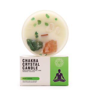 Vela Chakra Corazón con Cuarzo Rosa y Jade Cristalino – Amor, Armonía y Sanación Emocional