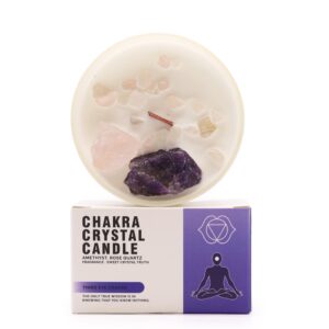 Vela Chakra Tercer Ojo con Amatista y Cuarzo Rosa – Intuición, Claridad Mental y Sabiduría Interior