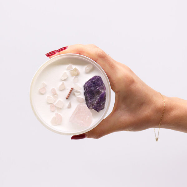 Vela Chakra Tercer Ojo con Amatista y Cuarzo Rosa – Intuición, Claridad Mental y Sabiduría Interior - Imagen 2