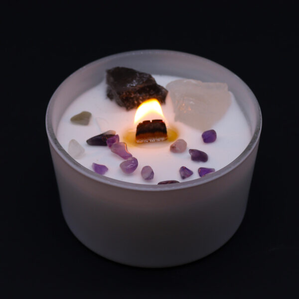 Vela Chakra Corona con Celestita, Selenita y Amatista – Conexión Espiritual, Paz Interior y Elevación Energética - Imagen 3