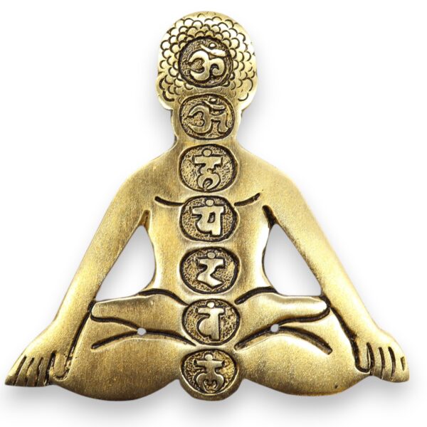Porta Incienso Yoga Dorado – Aluminio con los 7 Chakras – Armonía y Energía Elevada (12x12 cm)