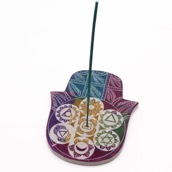 Porta Incienso Hamsa Grande – Mano Protectora con los 7 Chakras para Armonía y Energía (18x15x1.2 cm) - Imagen 2