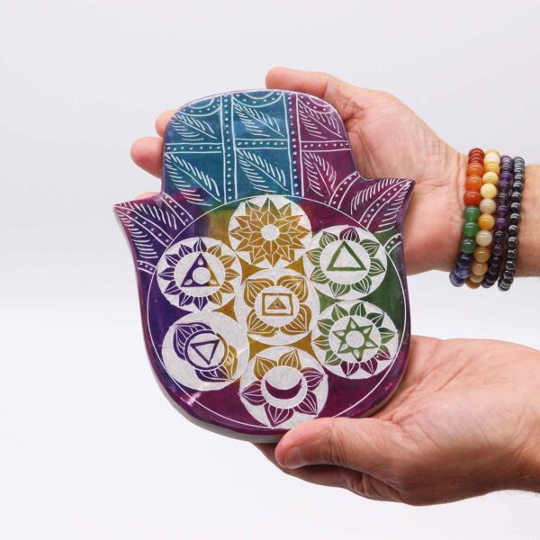 Porta Incienso Hamsa Grande – Mano Protectora con los 7 Chakras para Armonía y Energía (18x15x1.2 cm) - Imagen 3