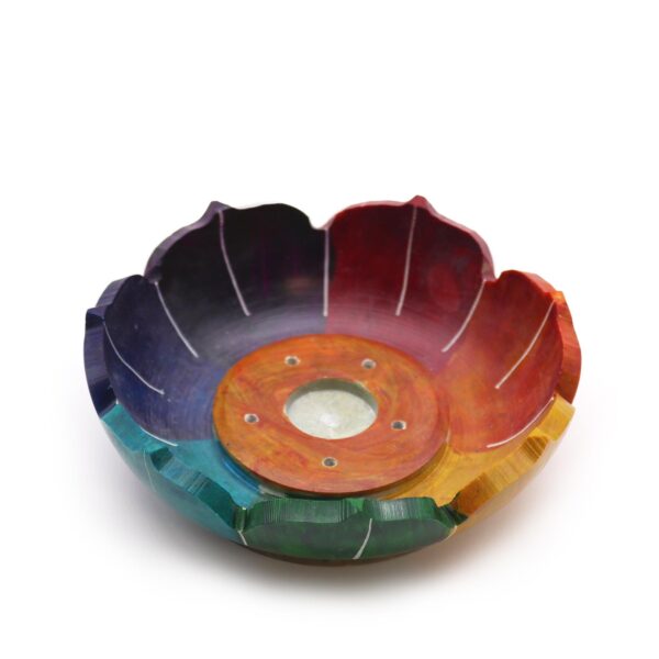 Porta Incienso Flor de Loto de Esteatita – Colores de los Chakras para Rituales de Armonía (10x3 cm)