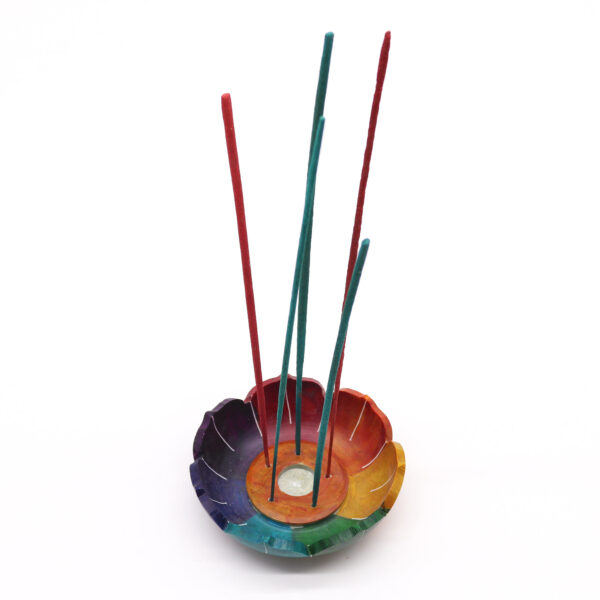 Porta Incienso Flor de Loto de Esteatita – Colores de los Chakras para Rituales de Armonía (10x3 cm) - Imagen 2