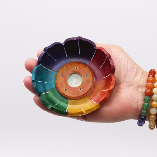 Porta Incienso Flor de Loto de Esteatita – Colores de los Chakras para Rituales de Armonía (10x3 cm) - Imagen 3