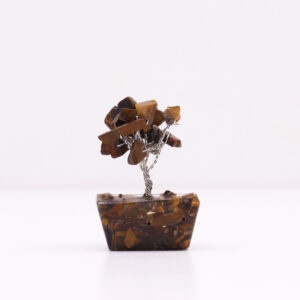 Mini Árbol de Ojo de Tigre sobre Base de Orgonita – 15 Piedras Naturales