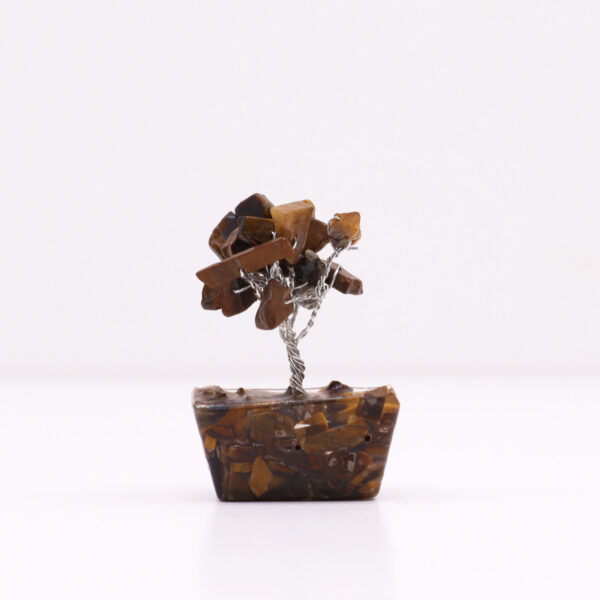 Mini Árbol de Ojo de Tigre sobre Base de Orgonita – 15 Piedras Naturales
