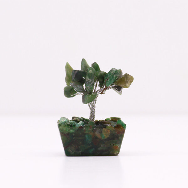 Mini Árbol de Aventurina Verde sobre Base de Orgonita – 15 Piedras Naturales