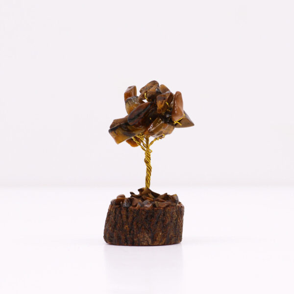 Mini Árbol de Ojo de Tigre sobre Base de Madera – 15 Piedras Naturales