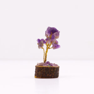 Mini Árbol de Amatista sobre Base de Madera – 15 Piedras Naturales
