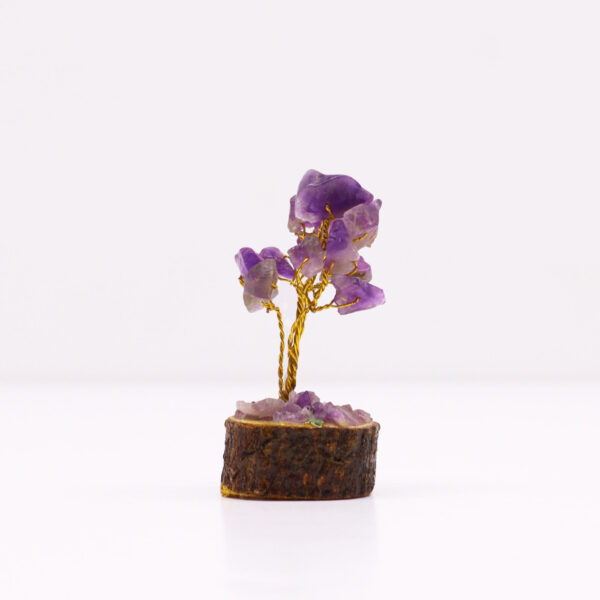 Mini Árbol de Amatista sobre Base de Madera – 15 Piedras Naturales