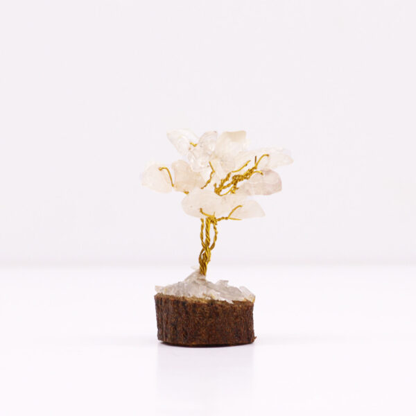 Mini Árbol de Cuarzo de Roca sobre Base de Madera – 15 Piedras Naturales