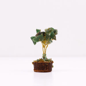 Mini Árbol de Aventurina Verde sobre Base de Madera – 15 Piedras Naturales