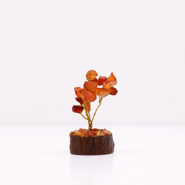 Mini Árbol de Cornalina sobre Base de Madera – 15 Piedras Naturales