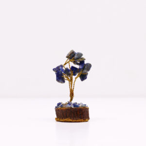Mini Árbol de Sodalita sobre Base de Madera – 15 Piedras Naturales