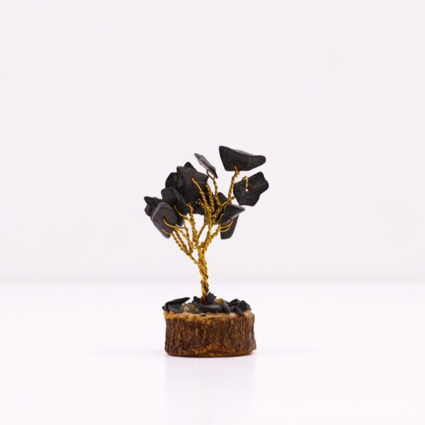 Mini Árbol de Ágata Negra sobre Base de Madera – 15 Piedras Naturales