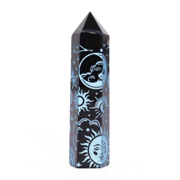 Puntas de Obsidiana Negra – Aproximadamente 60-70 g | 9 cm – Historia Mística - Azul Cielo