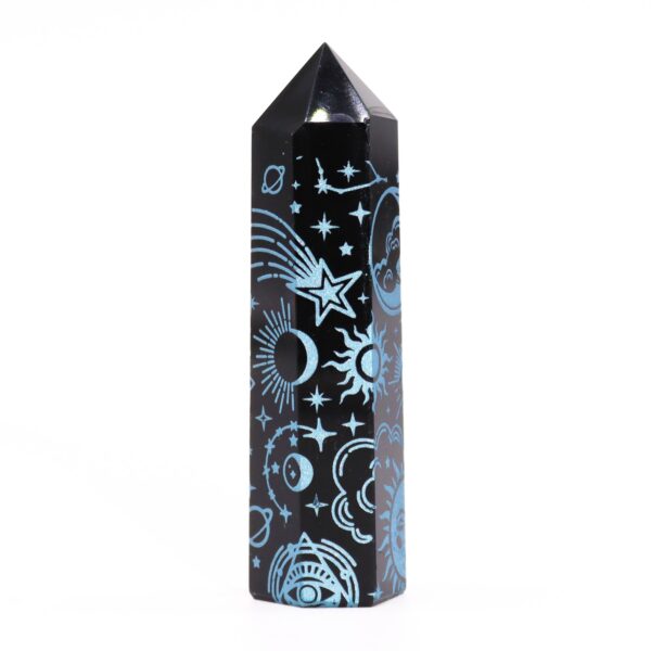 Puntas de Obsidiana Negra – Aproximadamente 60-70 g | 9 cm – Historia Mística - Azul Cielo - Imagen 2